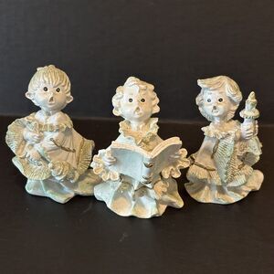 Choir Boys Singing Figures White set of 3 Christmas Holiday Resin